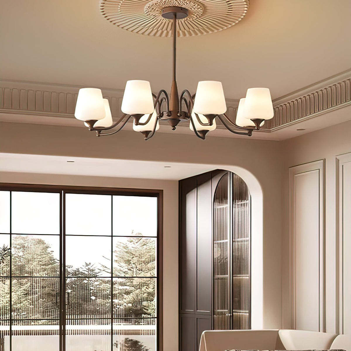 Aurora Chandelier Frosted Glass Shades - Neutralighting