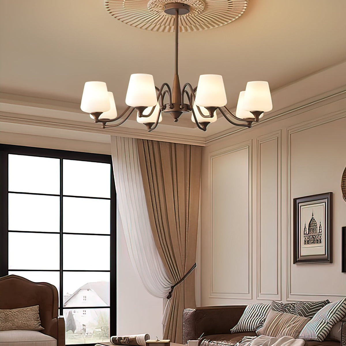 Aurora Chandelier Frosted Glass Shades - Neutralighting