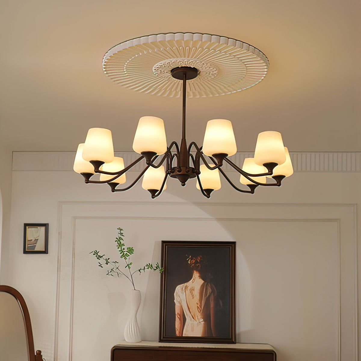 Aurora Chandelier Frosted Glass Shades - Neutralighting