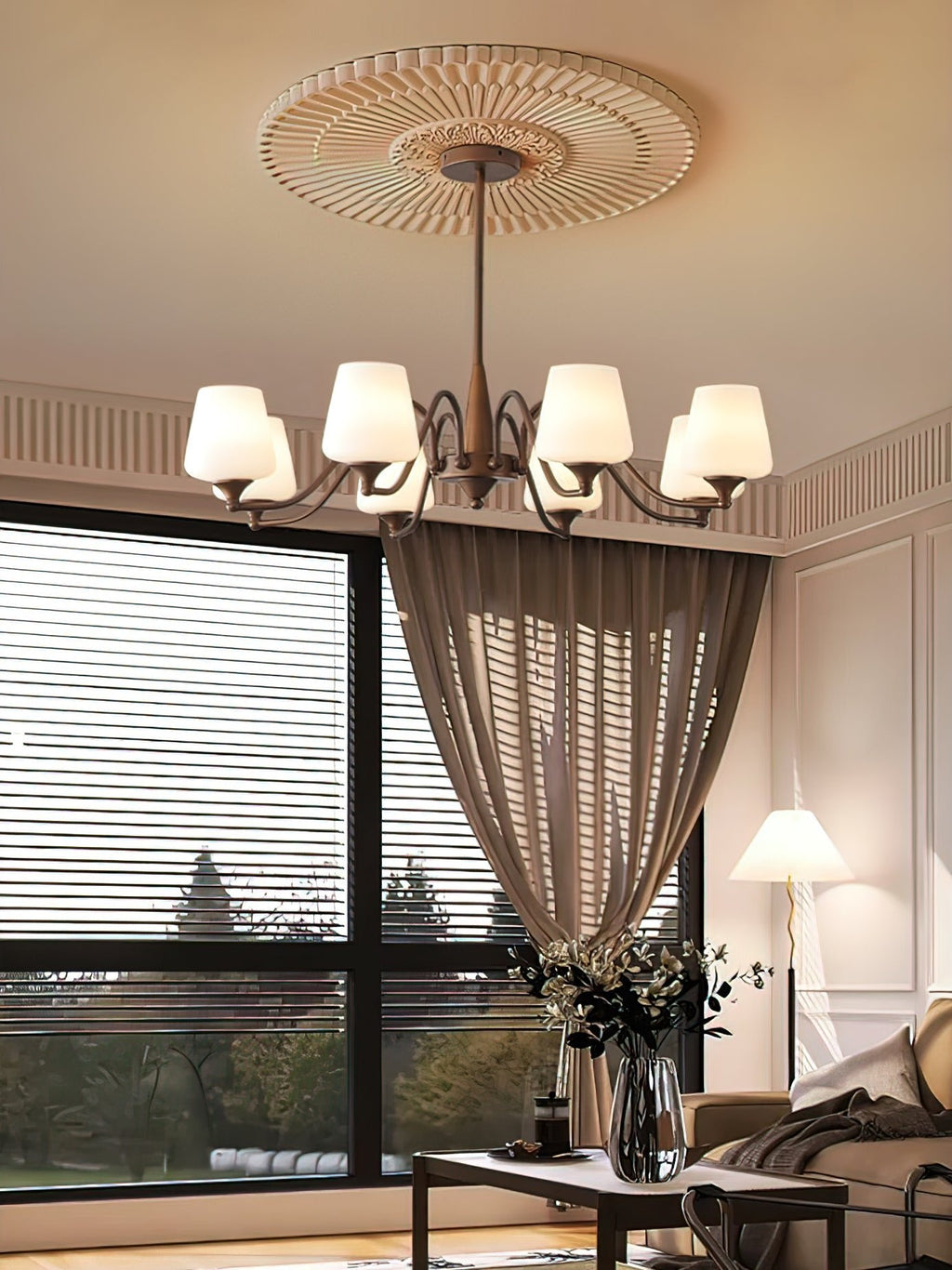 Aurora Chandelier Frosted Glass Shades - Neutralighting