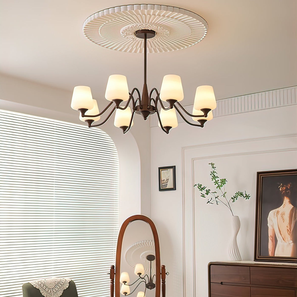 Aurora Chandelier Frosted Glass Shades - Neutralighting