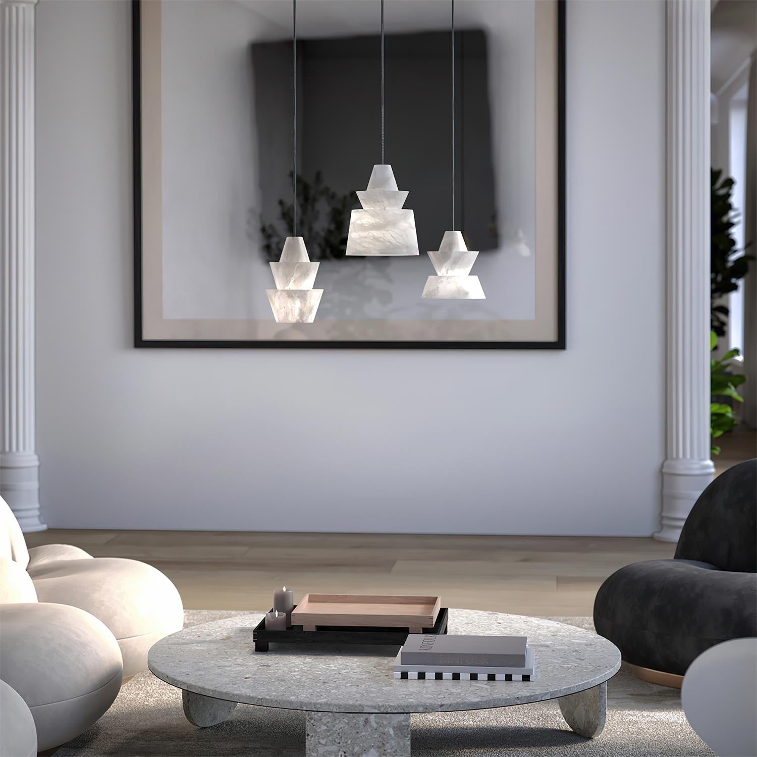 Ezion Lampe Suspension Superposée en Albâtre Blanc - Neutralighting