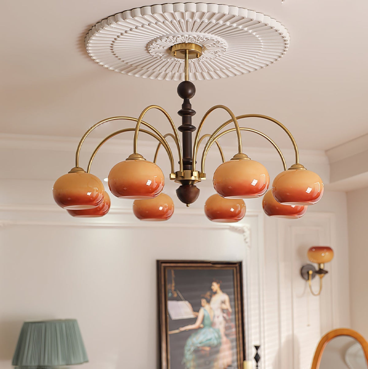Lustra Chandelier Laiton Verre en Forme de Kaki - Neutralighting