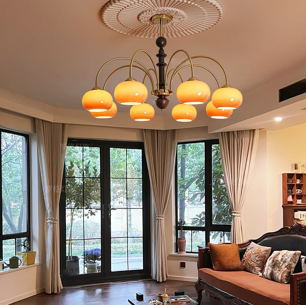Lustra Chandelier Laiton Verre en Forme de Kaki - Neutralighting