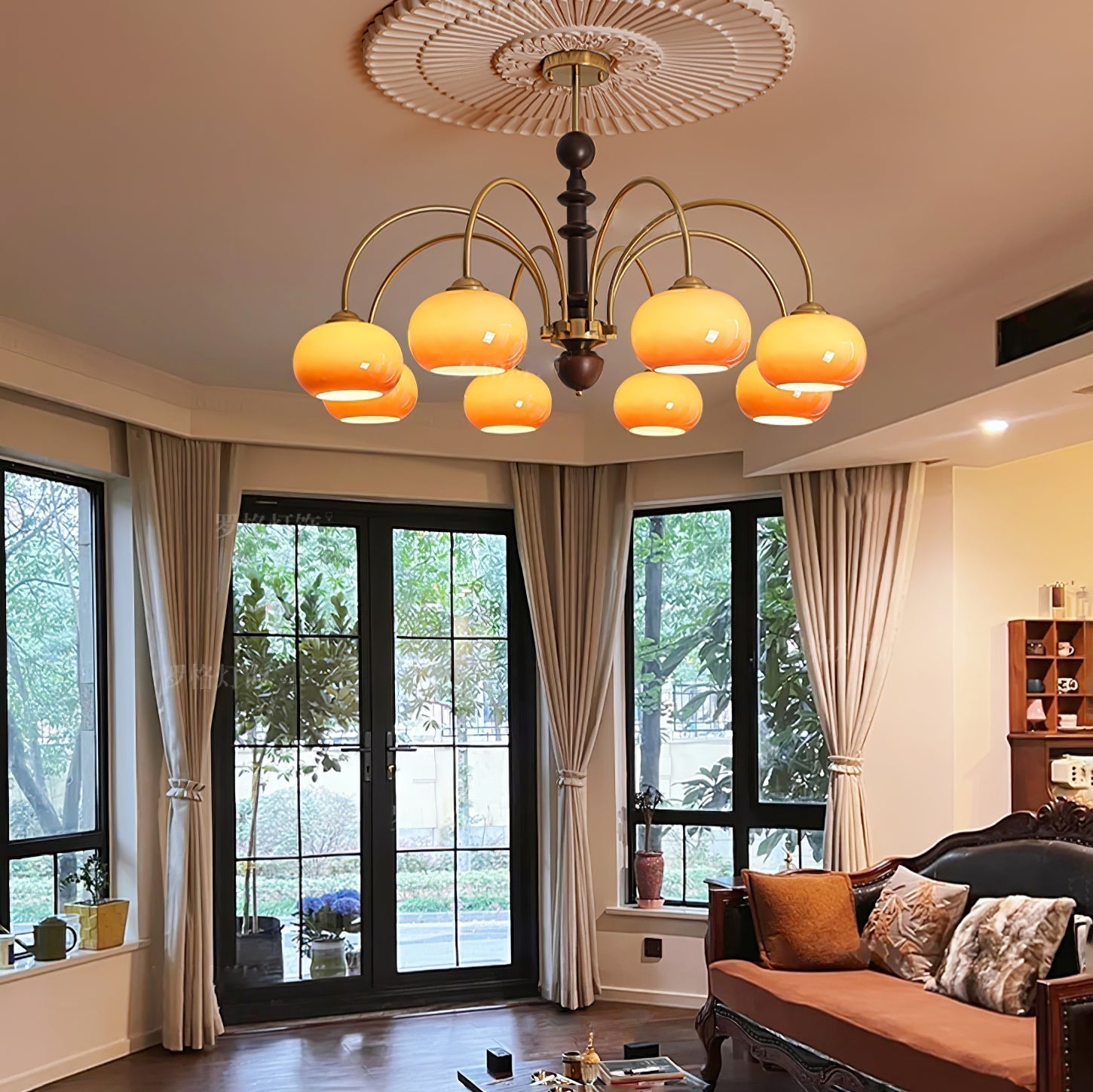 Lustra Chandelier Laiton Verre en Forme de Kaki - Neutralighting
