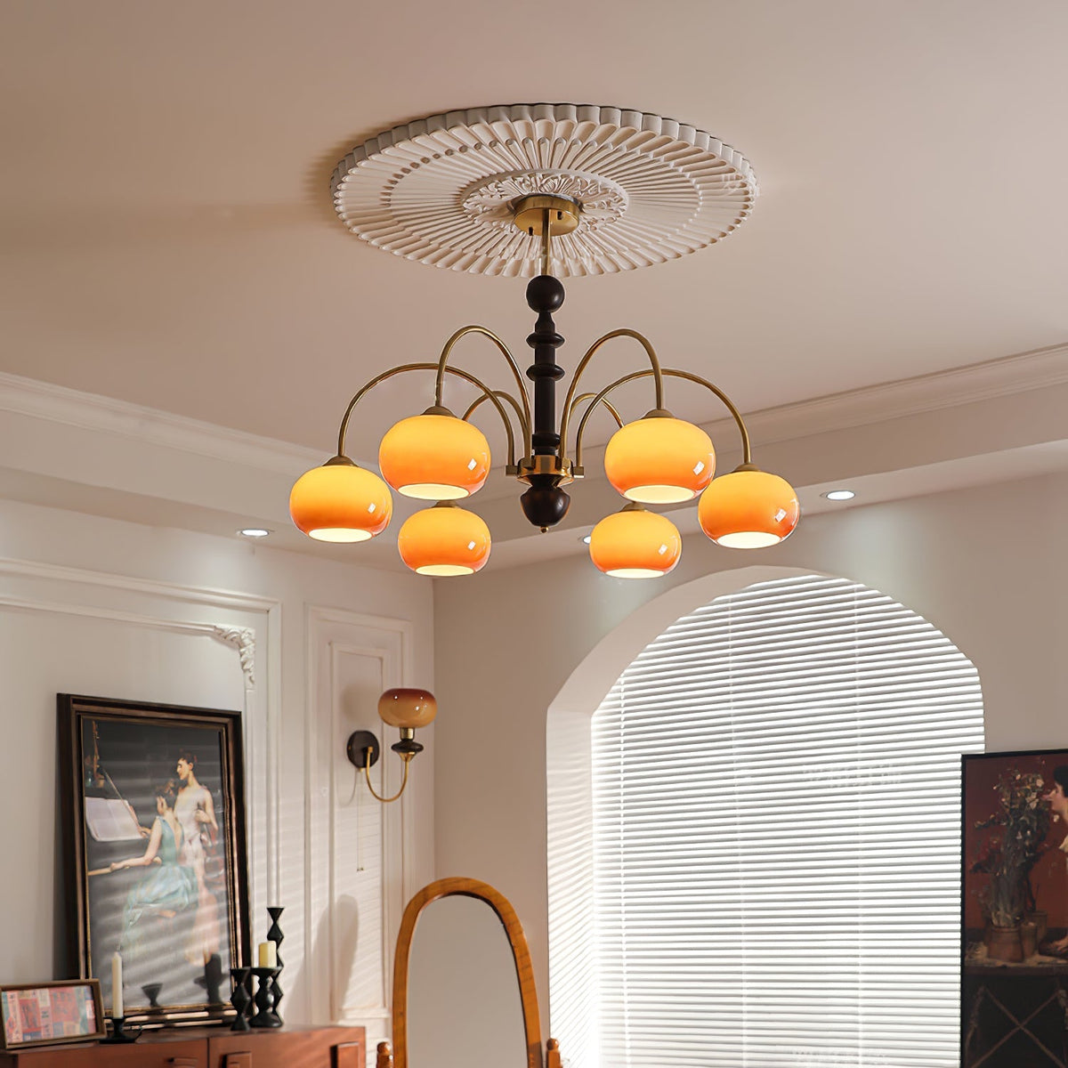 Lustra Chandelier Laiton Verre en Forme de Kaki - Neutralighting
