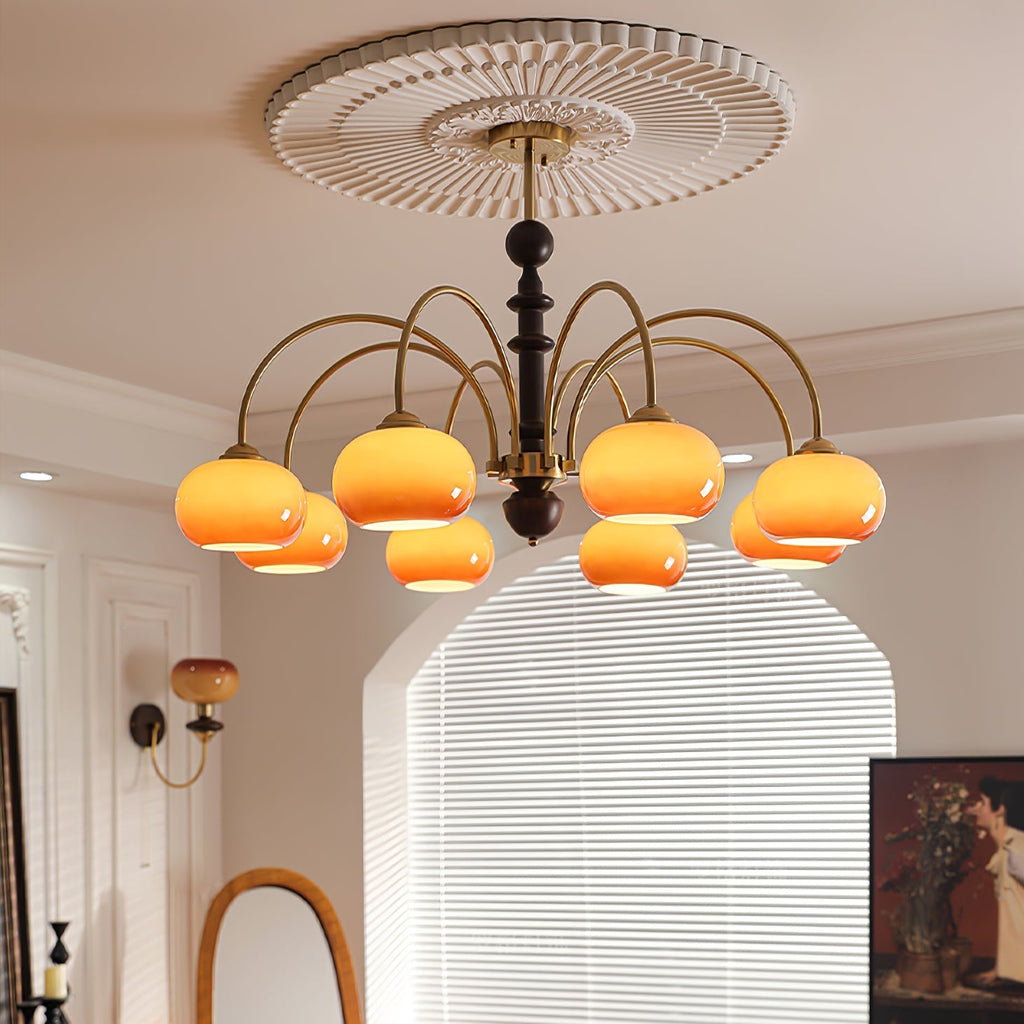 Lustra Chandelier Laiton Verre en Forme de Kaki - Neutralighting