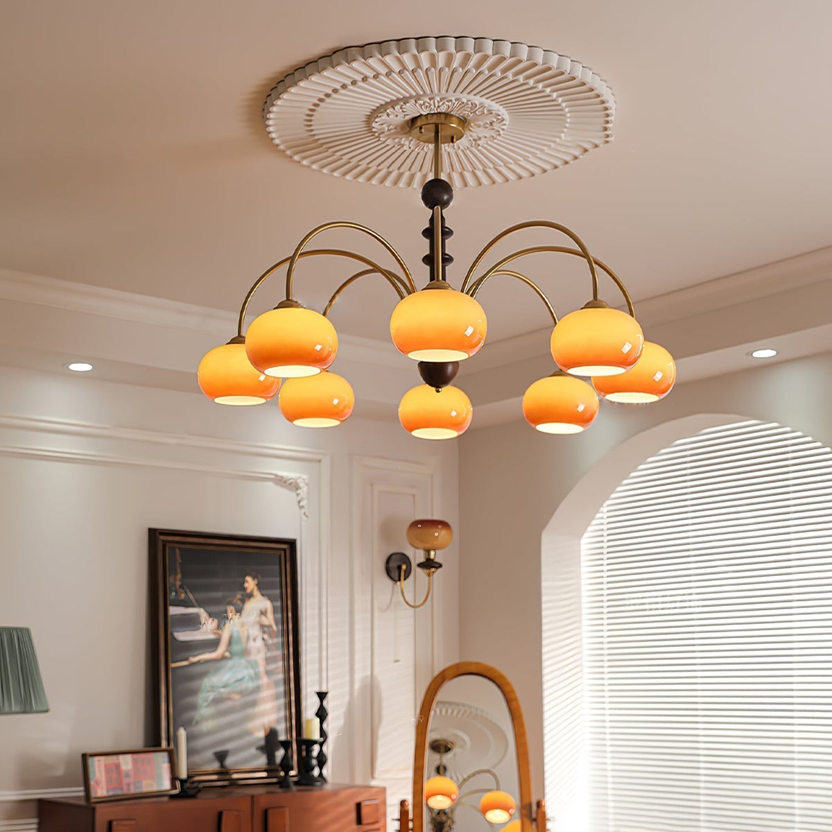 Lustra Chandelier Laiton Verre en Forme de Kaki - Neutralighting