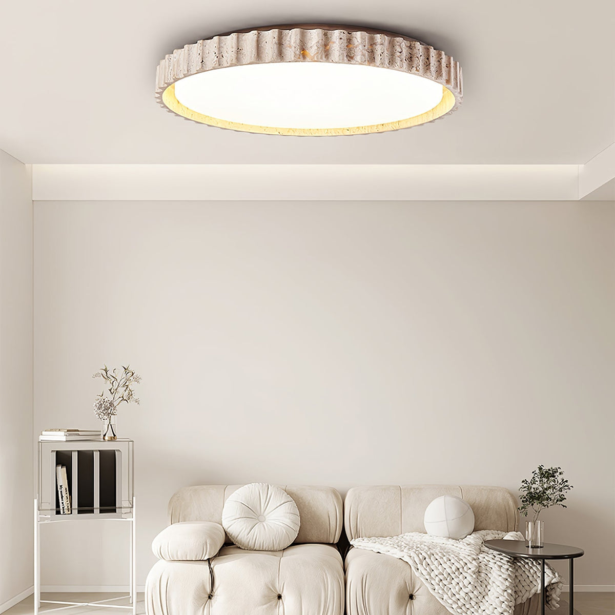 Ornorus Plafonnier Anneau Cannelé en Travertin - Neutralighting
