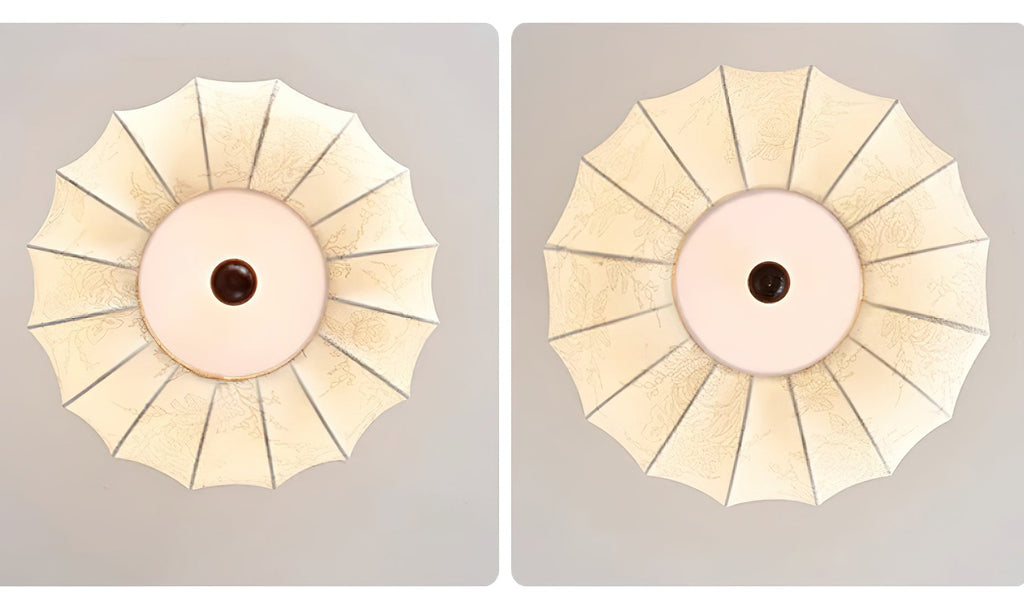 Lampe Plafond Abat-jour Tissu Festonné Plafond Bois de Noyer Vintage - Neutralighting