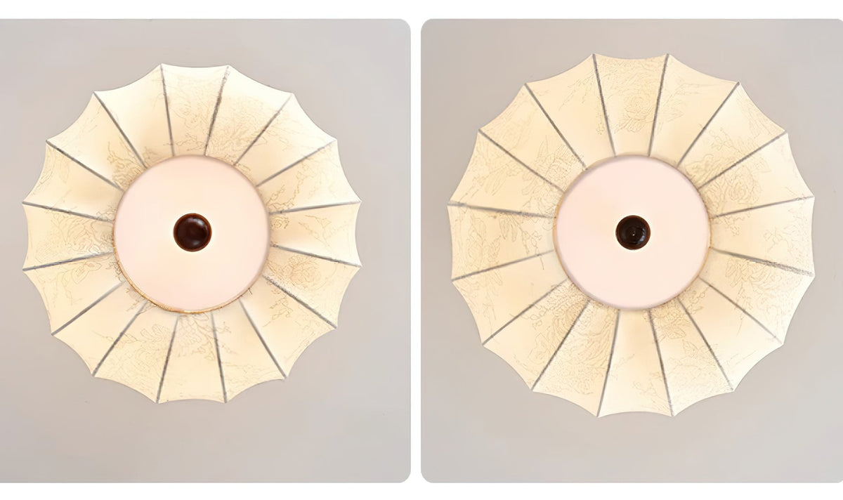 Lampe Plafond Abat-jour Tissu Festonné Plafond Bois de Noyer Vintage - Neutralighting