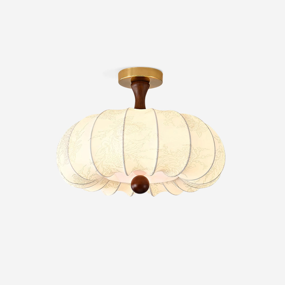 Lampe Plafond Abat-jour Tissu Festonné Plafond Bois de Noyer Vintage - Neutralighting