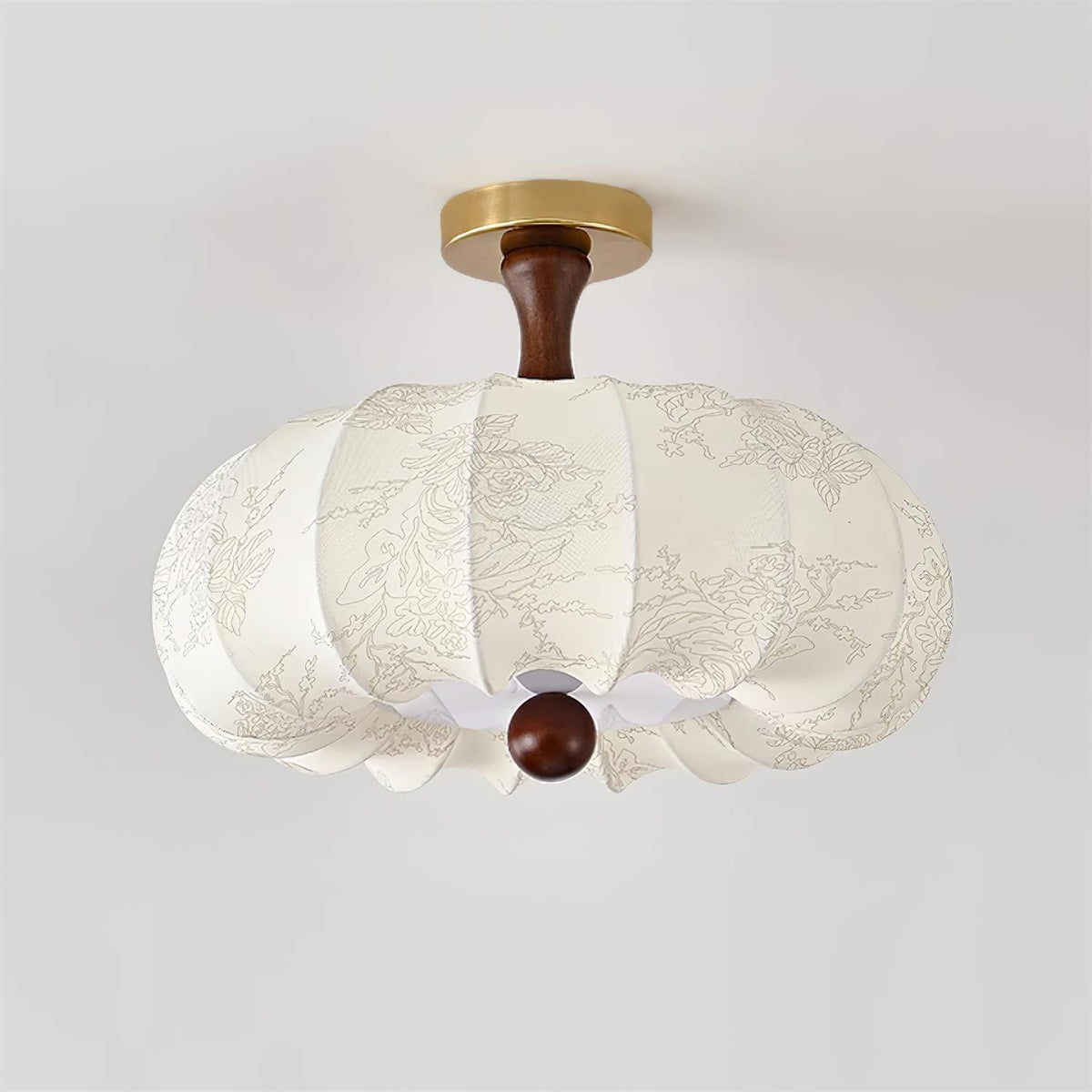 Lampe Plafond Abat-jour Tissu Festonné Plafond Bois de Noyer Vintage - Neutralighting