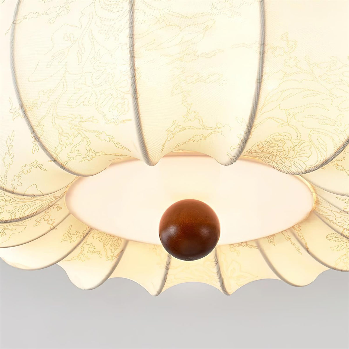 Lampe Plafond Abat-jour Tissu Festonné Plafond Bois de Noyer Vintage - Neutralighting