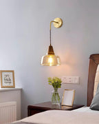Applique Murale Ambre Verre Ombre Conique Noyer - Neutralighting