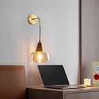 Applique Murale Ambre Verre Ombre Conique Noyer - Neutralighting