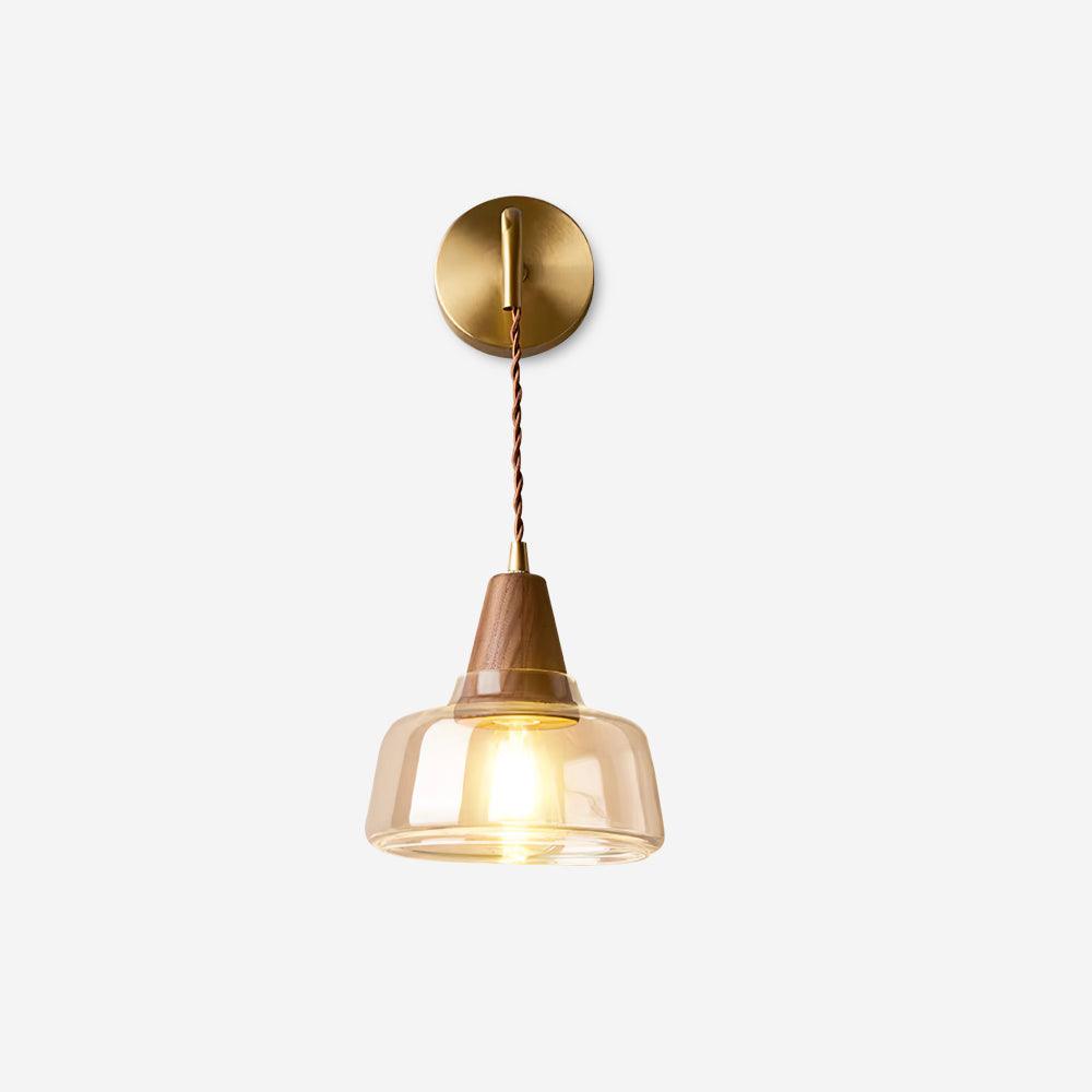 Applique Murale Ambre Verre Ombre Conique Noyer - Neutralighting