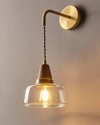 Applique Murale Ambre Verre Ombre Conique Noyer - Neutralighting
