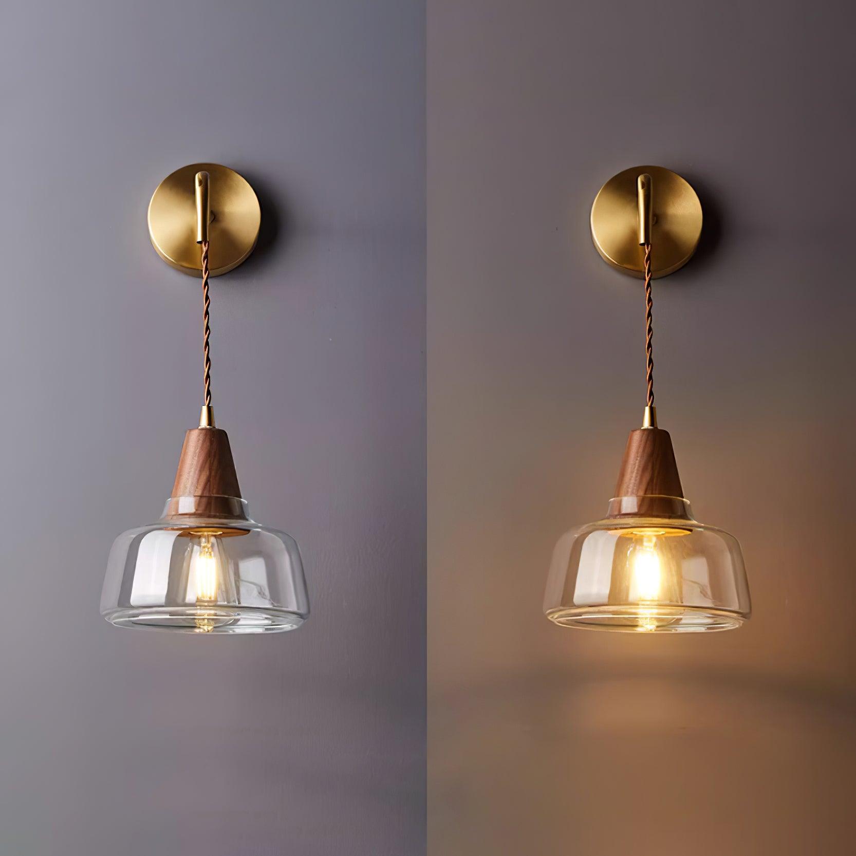 Applique Murale Ambre Verre Ombre Conique Noyer - Neutralighting