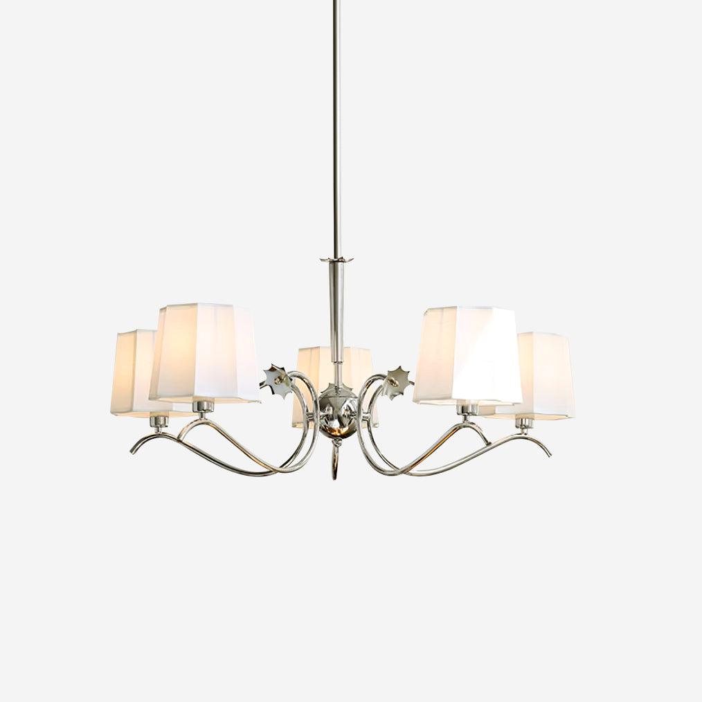 Rockville Lustre Abat-jours en Tissu Bras Courbés en Nickel Élégant - Neutralighting