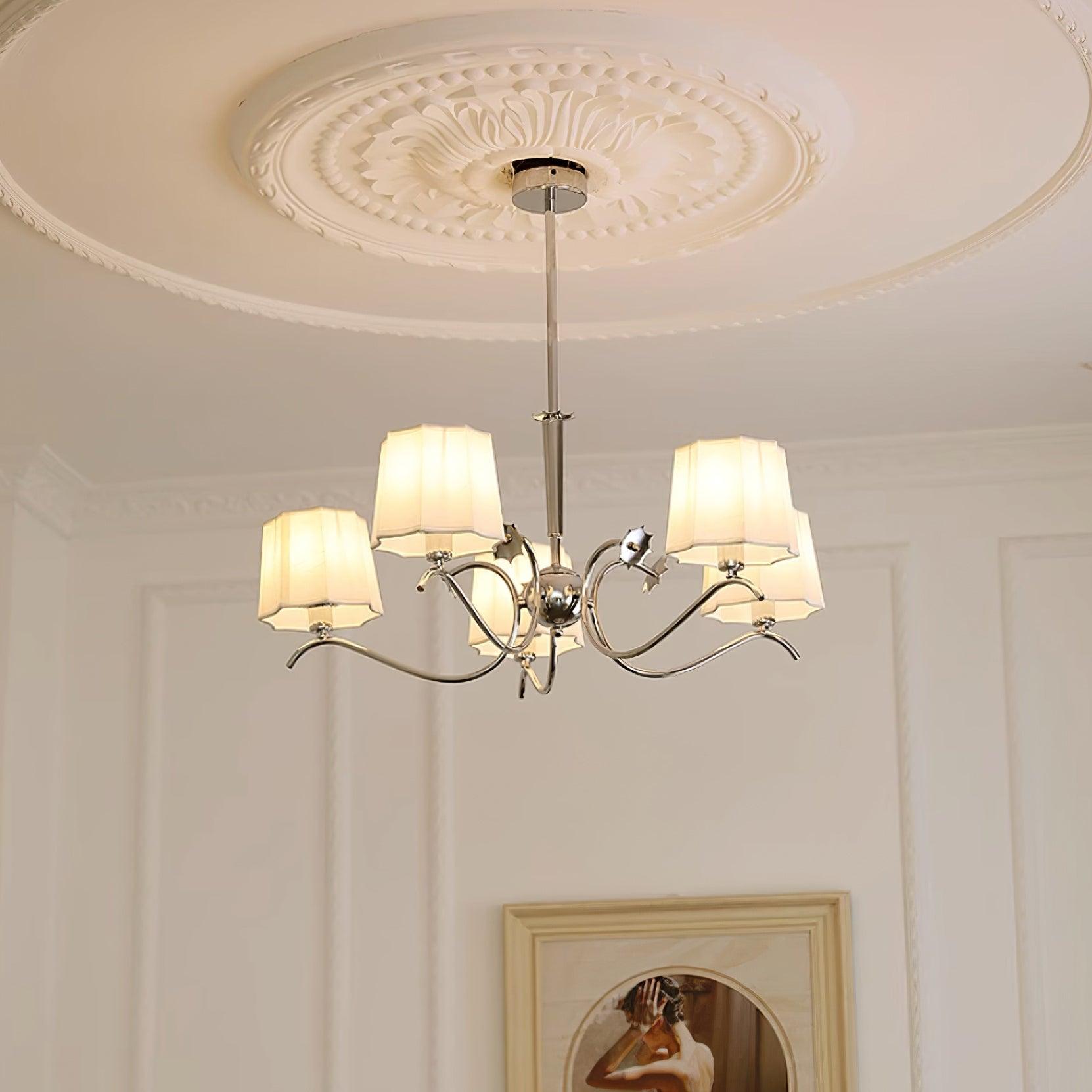 Rockville Lustre Abat-jours en Tissu Bras Courbés en Nickel Élégant - Neutralighting