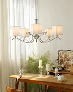Rockville Lustre Abat-jours en Tissu Bras Courbés en Nickel Élégant - Neutralighting