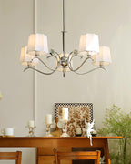 Rockville Lustre Abat-jours en Tissu Bras Courbés en Nickel Élégant - Neutralighting