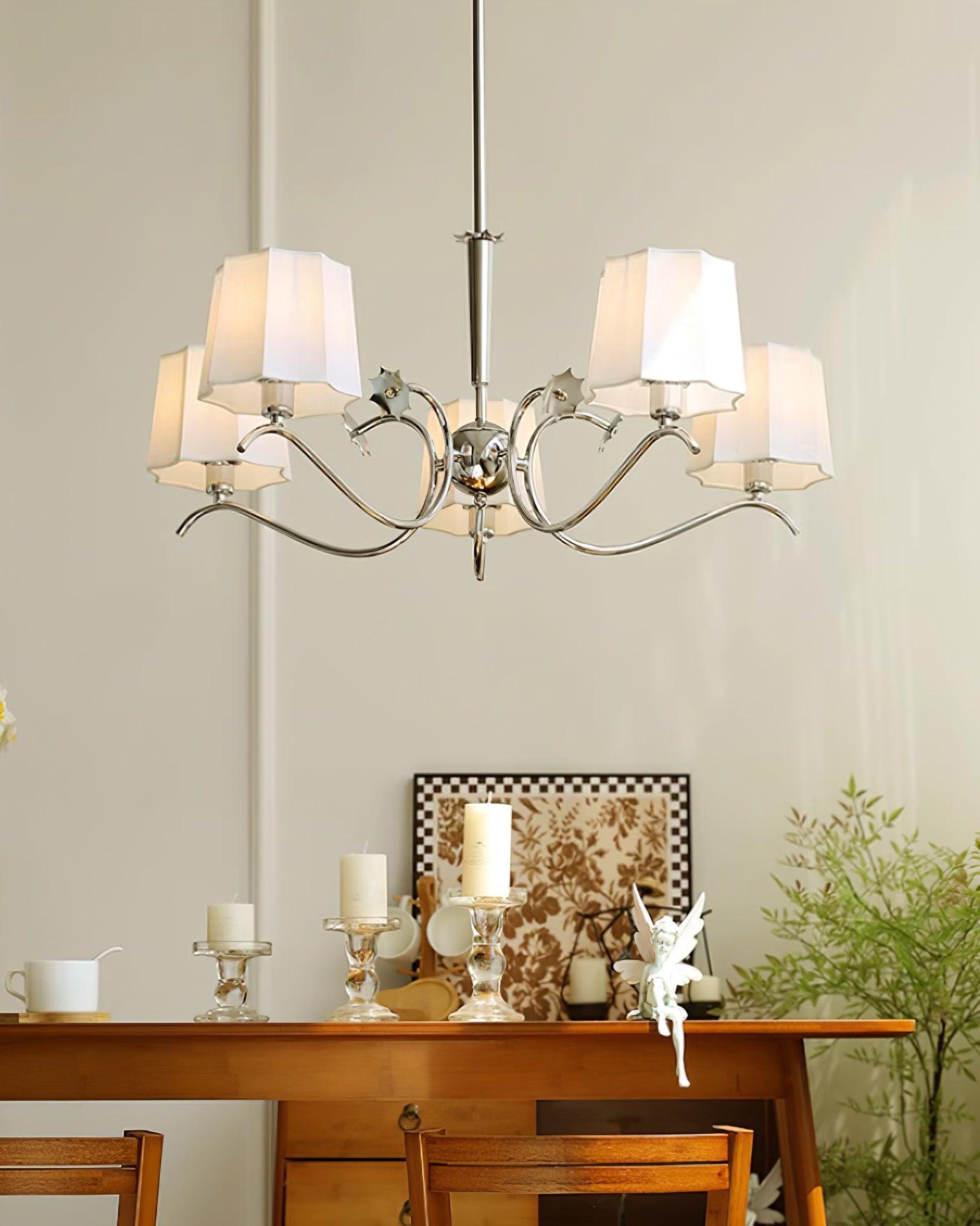 Rockville Lustre Abat-jours en Tissu Bras Courbés en Nickel Élégant - Neutralighting