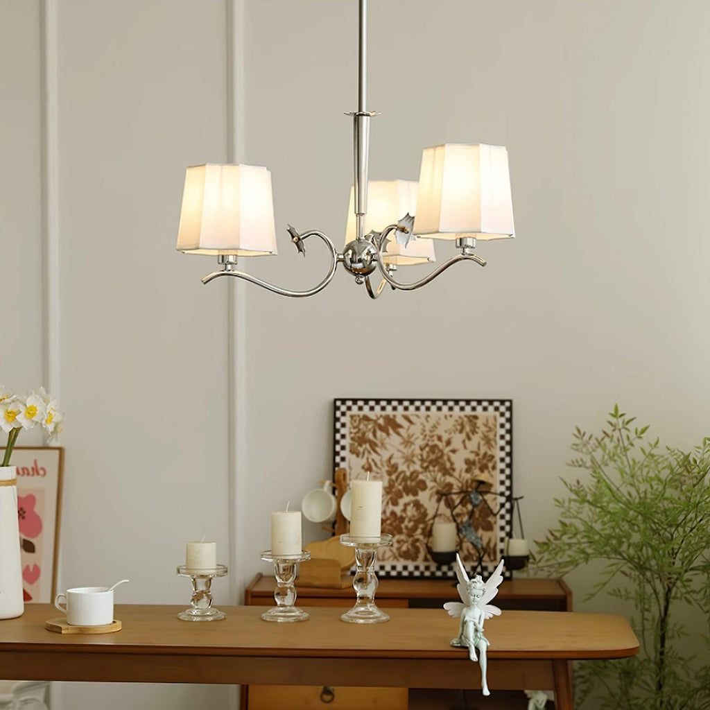 Rockville Lustre Abat-jours en Tissu Bras Courbés en Nickel Élégant - Neutralighting