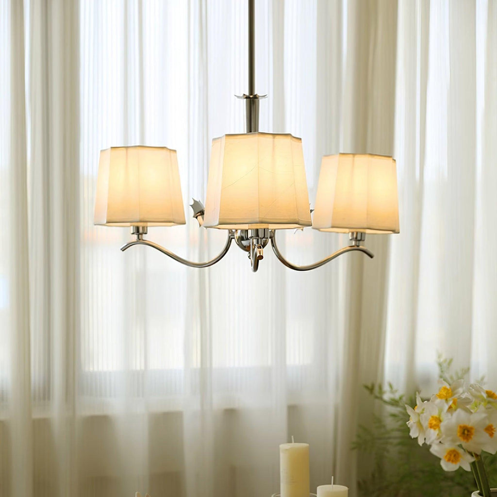 Rockville Lustre Abat-jours en Tissu Bras Courbés en Nickel Élégant - Neutralighting