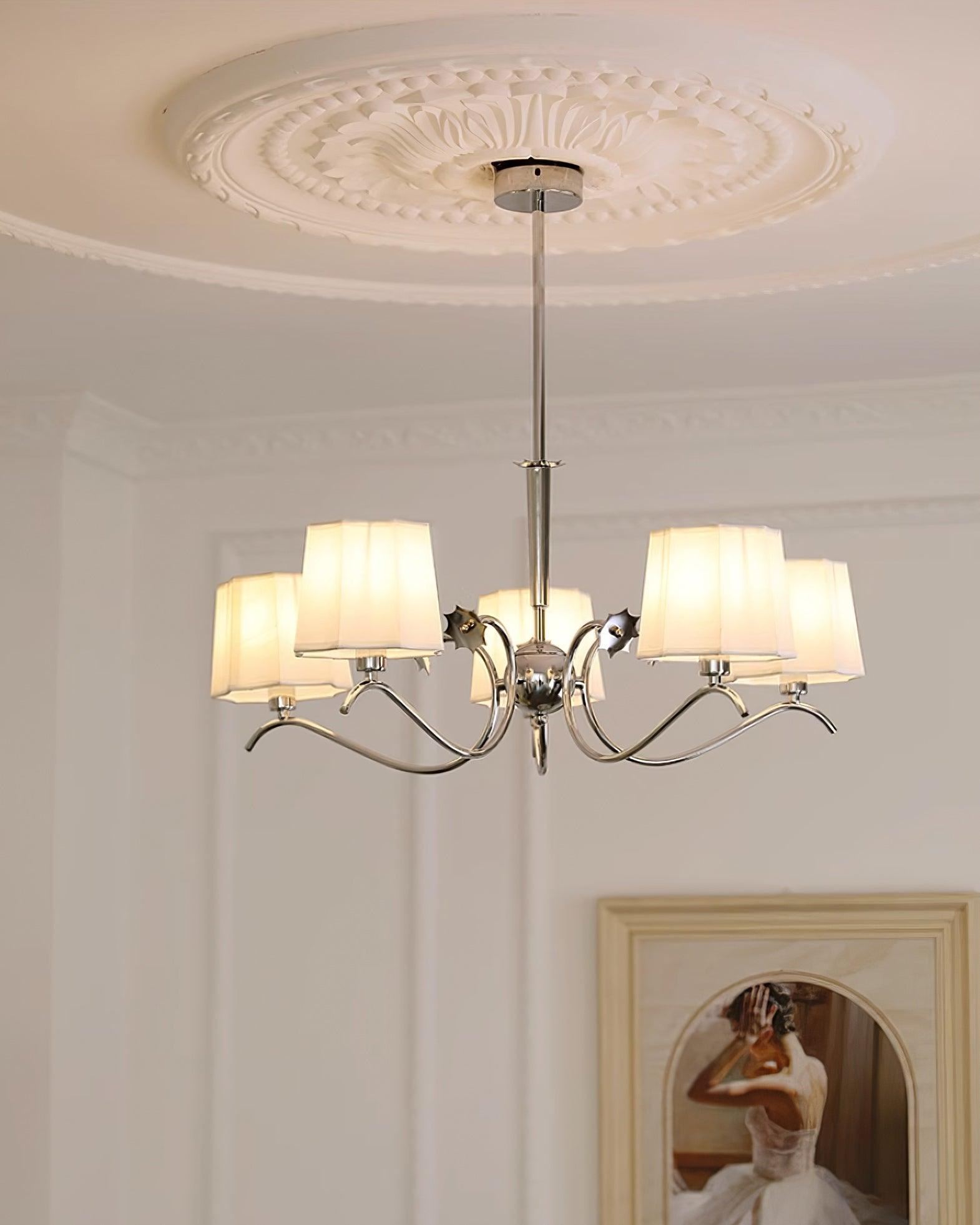 Rockville Lustre Abat-jours en Tissu Bras Courbés en Nickel Élégant - Neutralighting