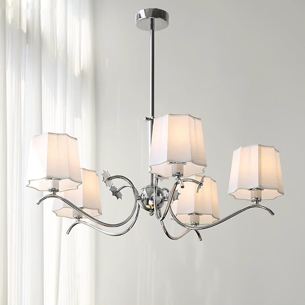 Rockville Lustre Abat-jours en Tissu Bras Courbés en Nickel Élégant - Neutralighting