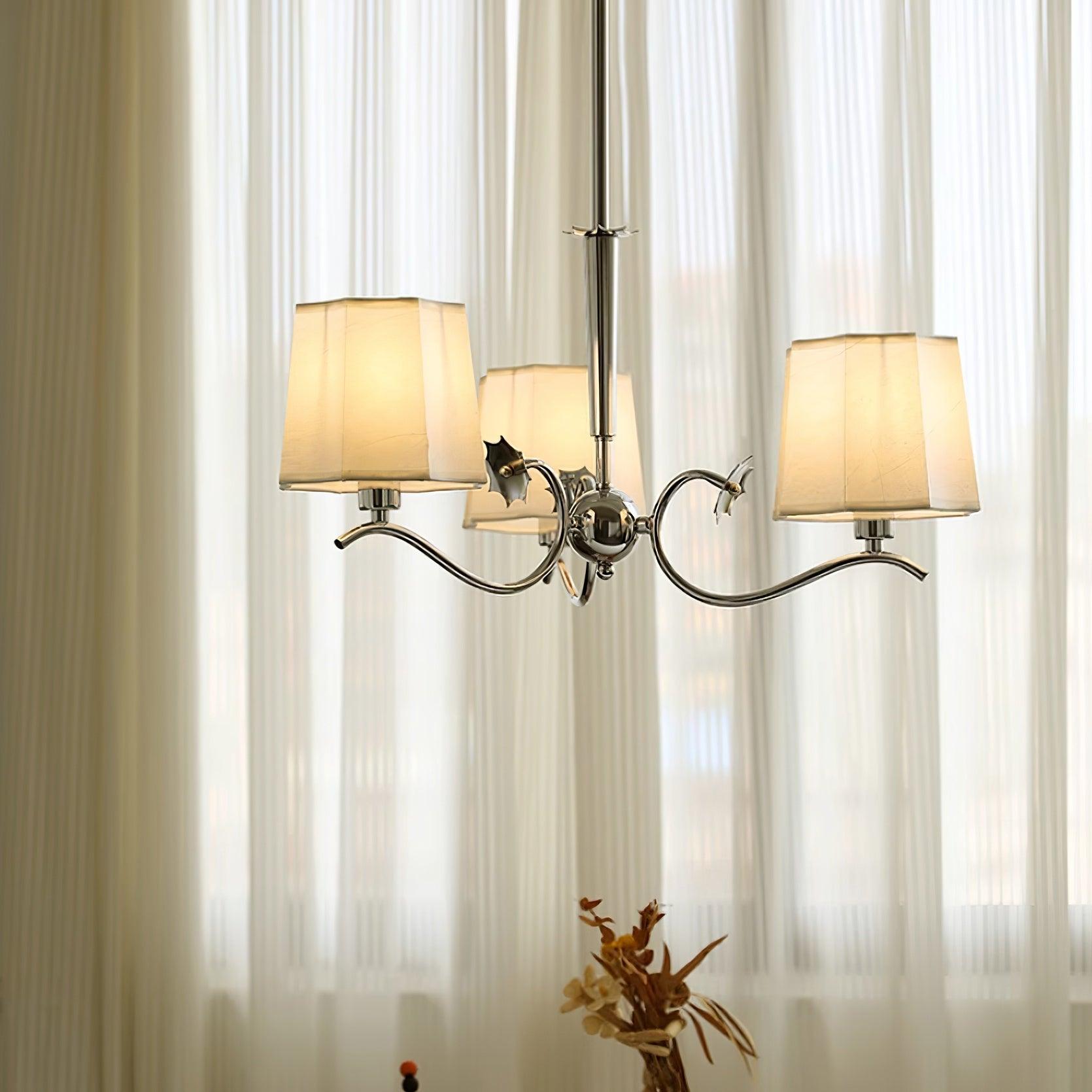 Rockville Lustre Abat-jours en Tissu Bras Courbés en Nickel Élégant - Neutralighting