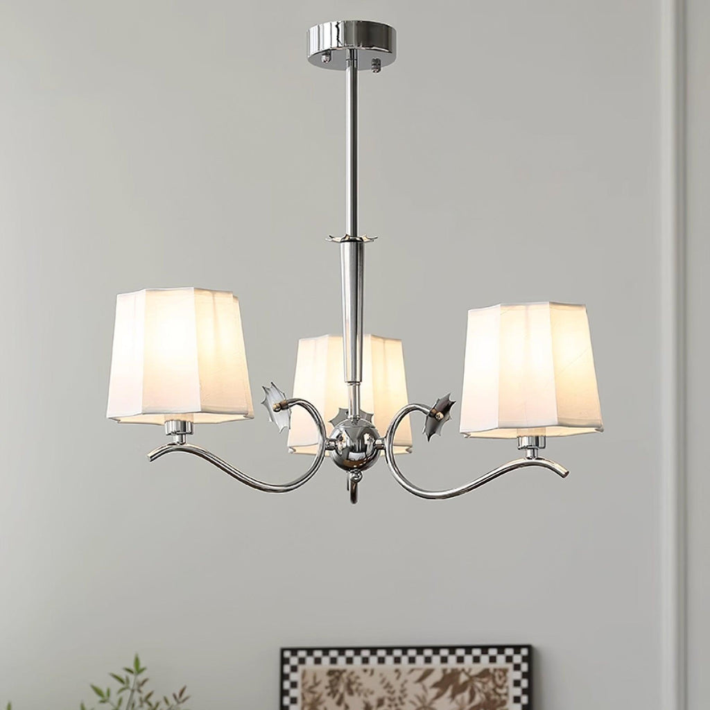Rockville Lustre Abat-jours en Tissu Bras Courbés en Nickel Élégant - Neutralighting
