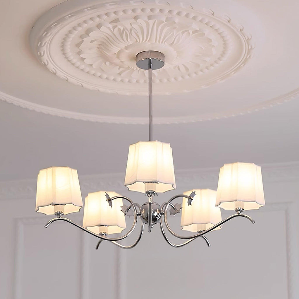 Rockville Lustre Abat-jours en Tissu Bras Courbés en Nickel Élégant - Neutralighting