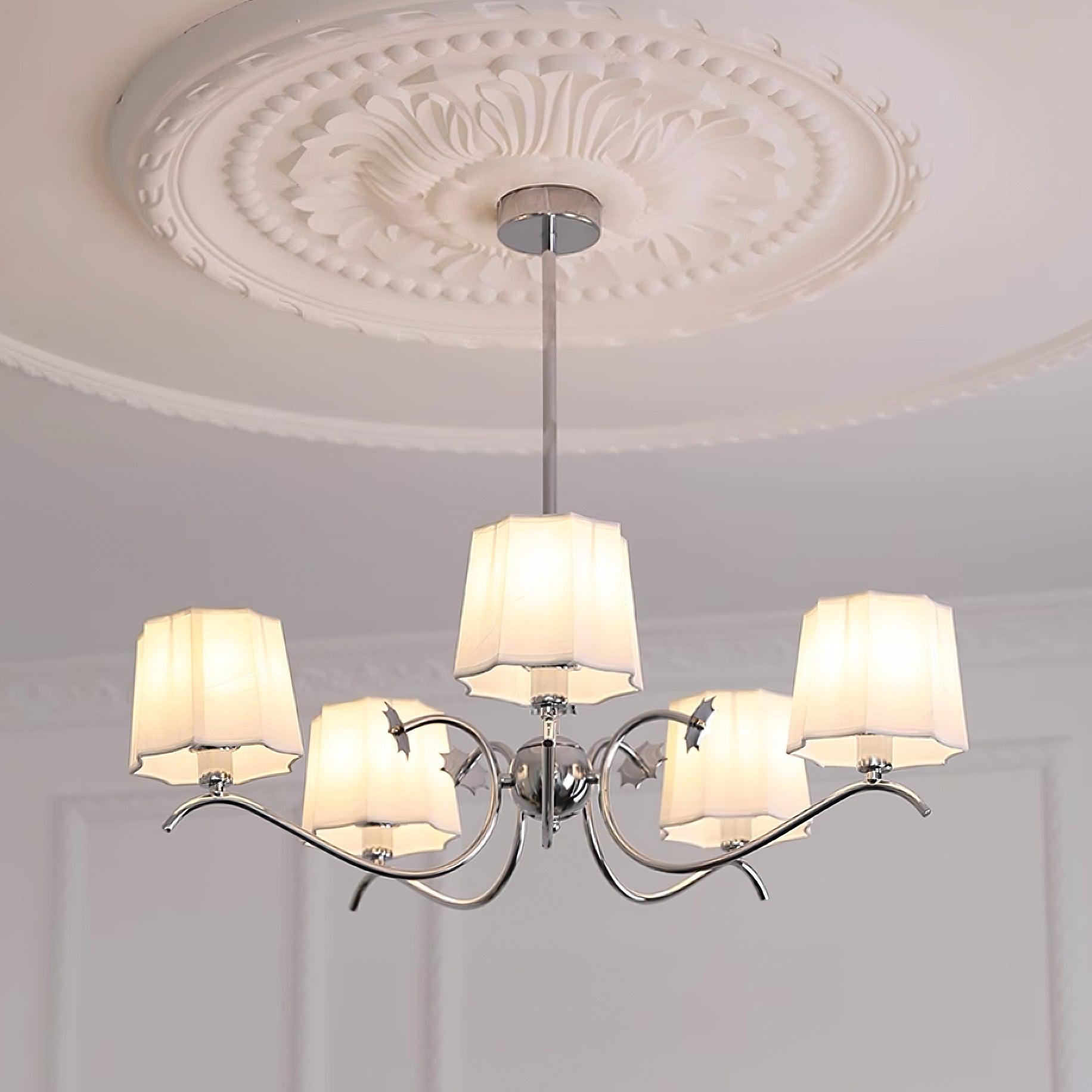Rockville Lustre Abat-jours en Tissu Bras Courbés en Nickel Élégant - Neutralighting