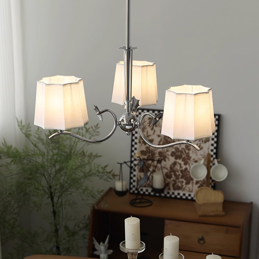 Rockville Lustre Abat-jours en Tissu Bras Courbés en Nickel Élégant - Neutralighting