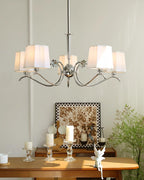 Rockville Lustre Abat-jours en Tissu Bras Courbés en Nickel Élégant - Neutralighting