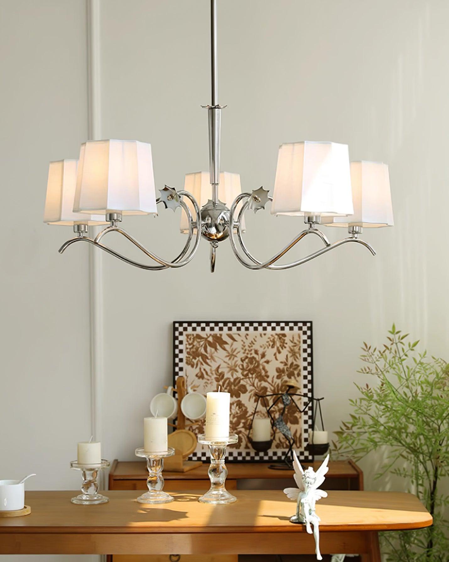 Rockville Lustre Abat-jours en Tissu Bras Courbés en Nickel Élégant - Neutralighting