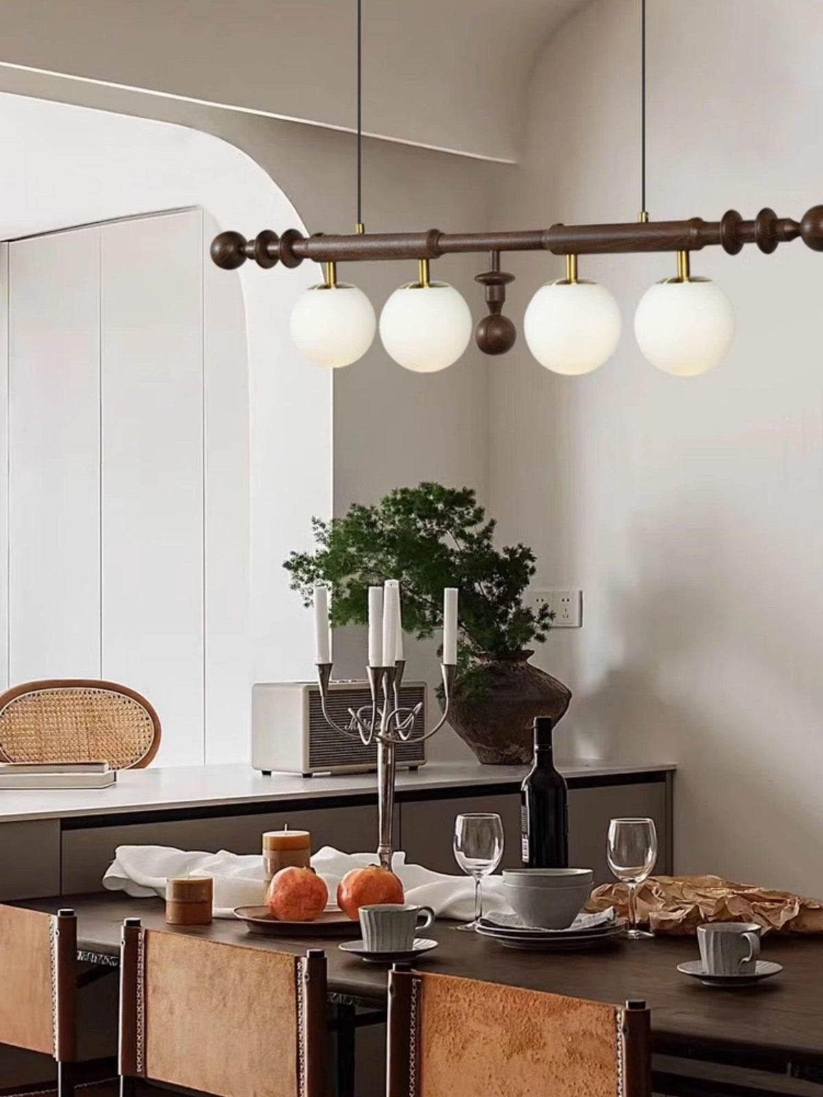 Lustra Chandelier Colonne Romaine Bois Verre - Neutralighting