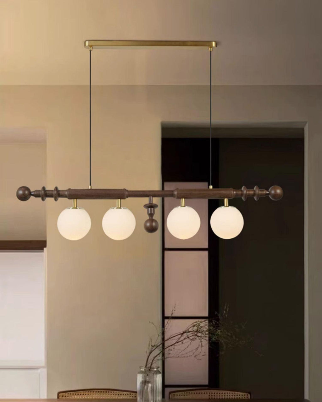 Lustra Chandelier Colonne Romaine Bois Verre - Neutralighting