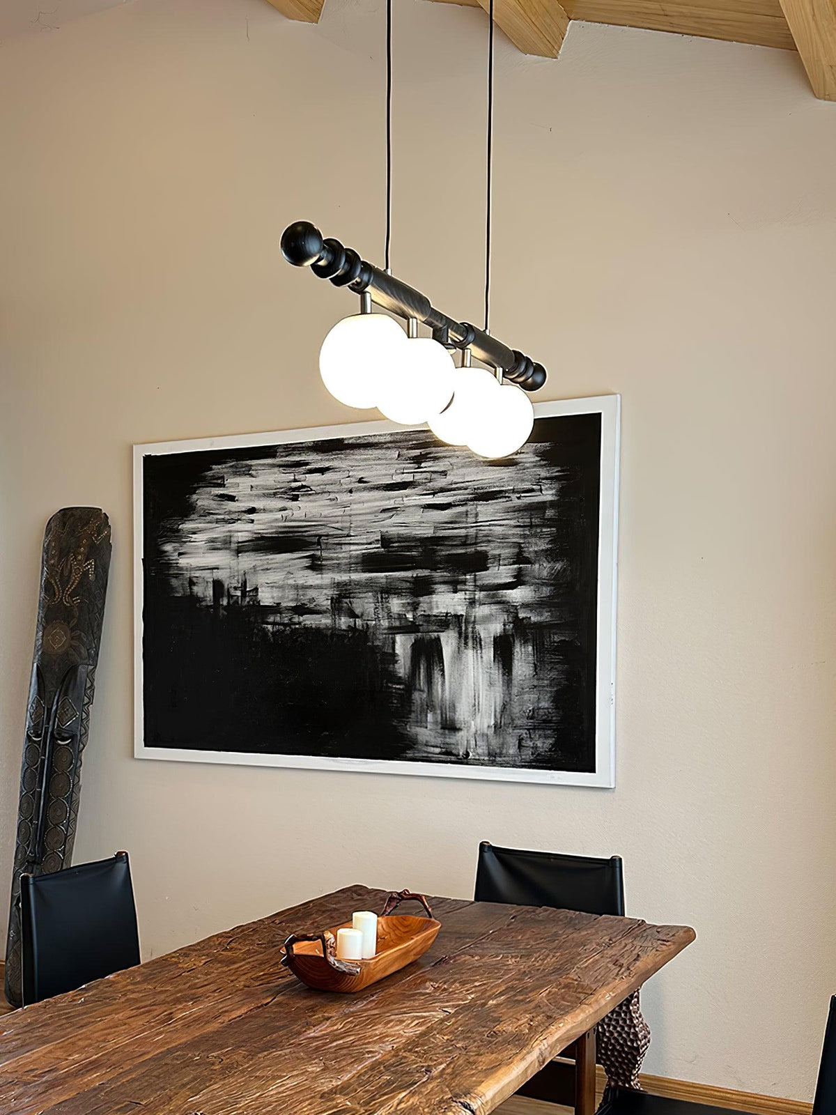 Lustra Chandelier Colonne Romaine Bois Verre - Neutralighting