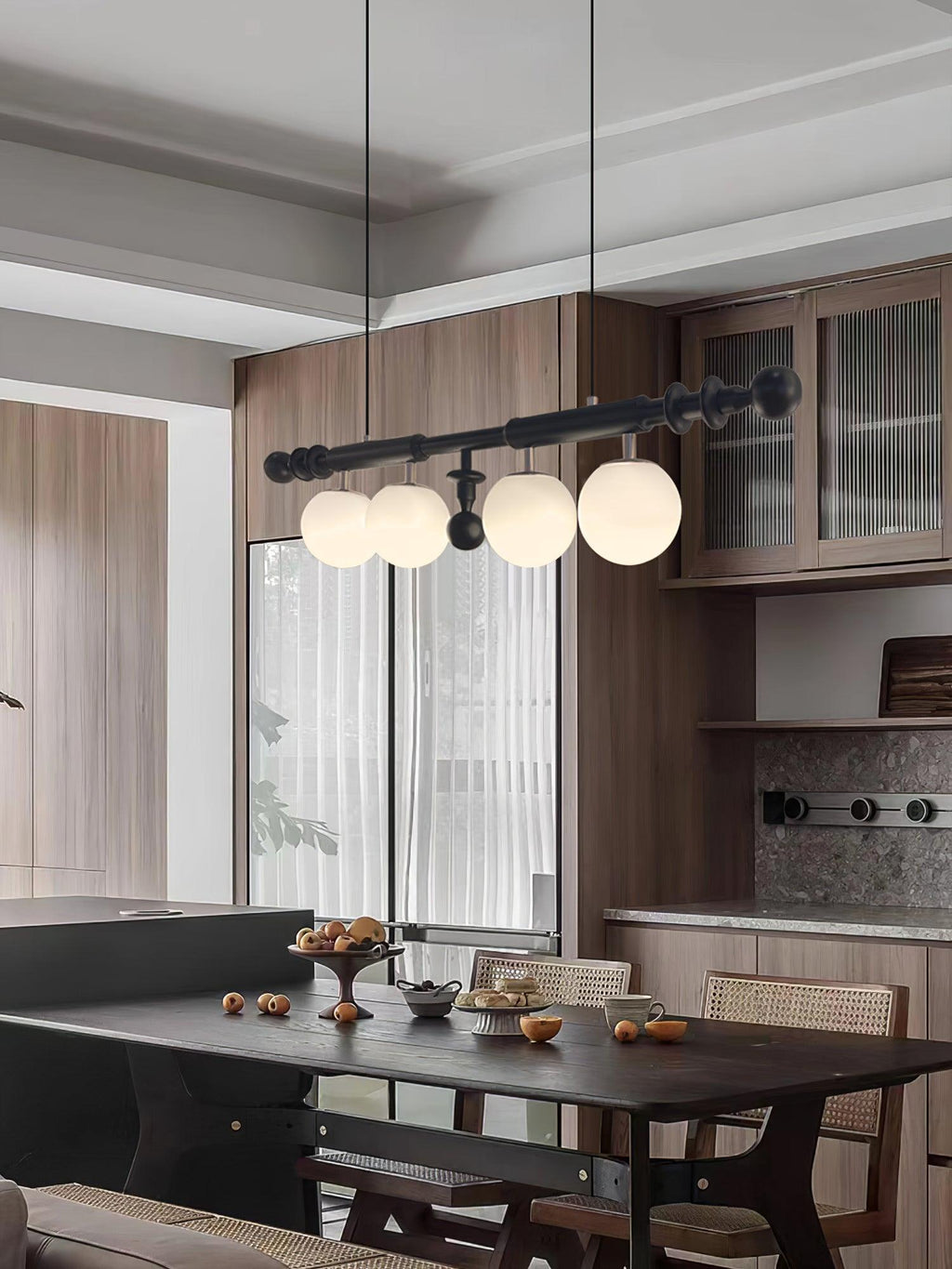 Lustra Chandelier Colonne Romaine Bois Verre - Neutralighting