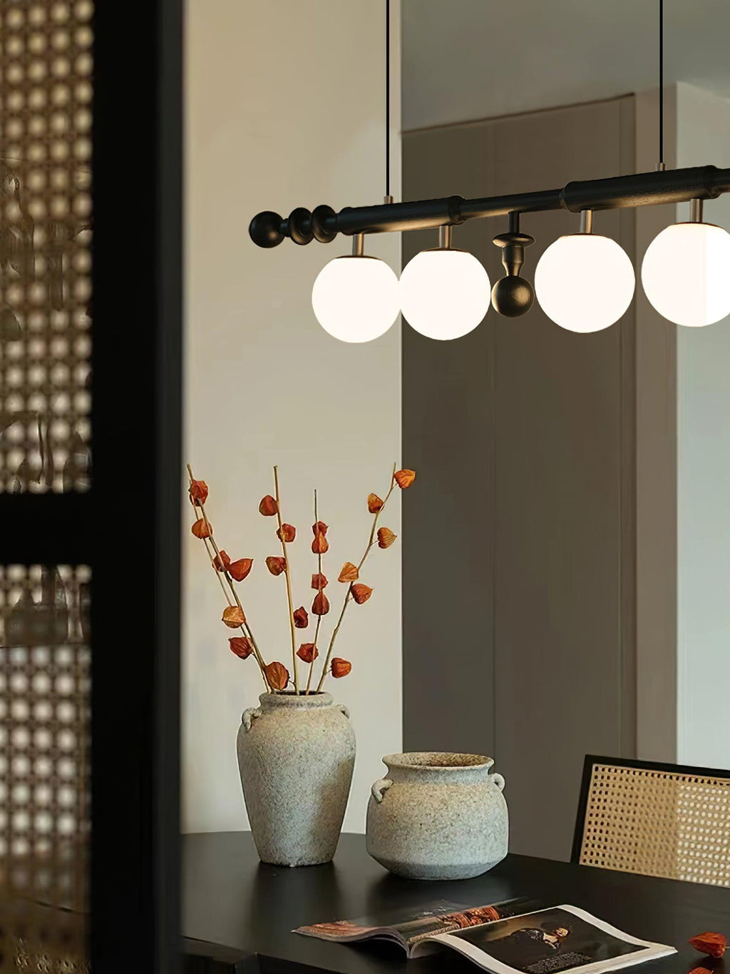 Lustra Chandelier Colonne Romaine Bois Verre - Neutralighting