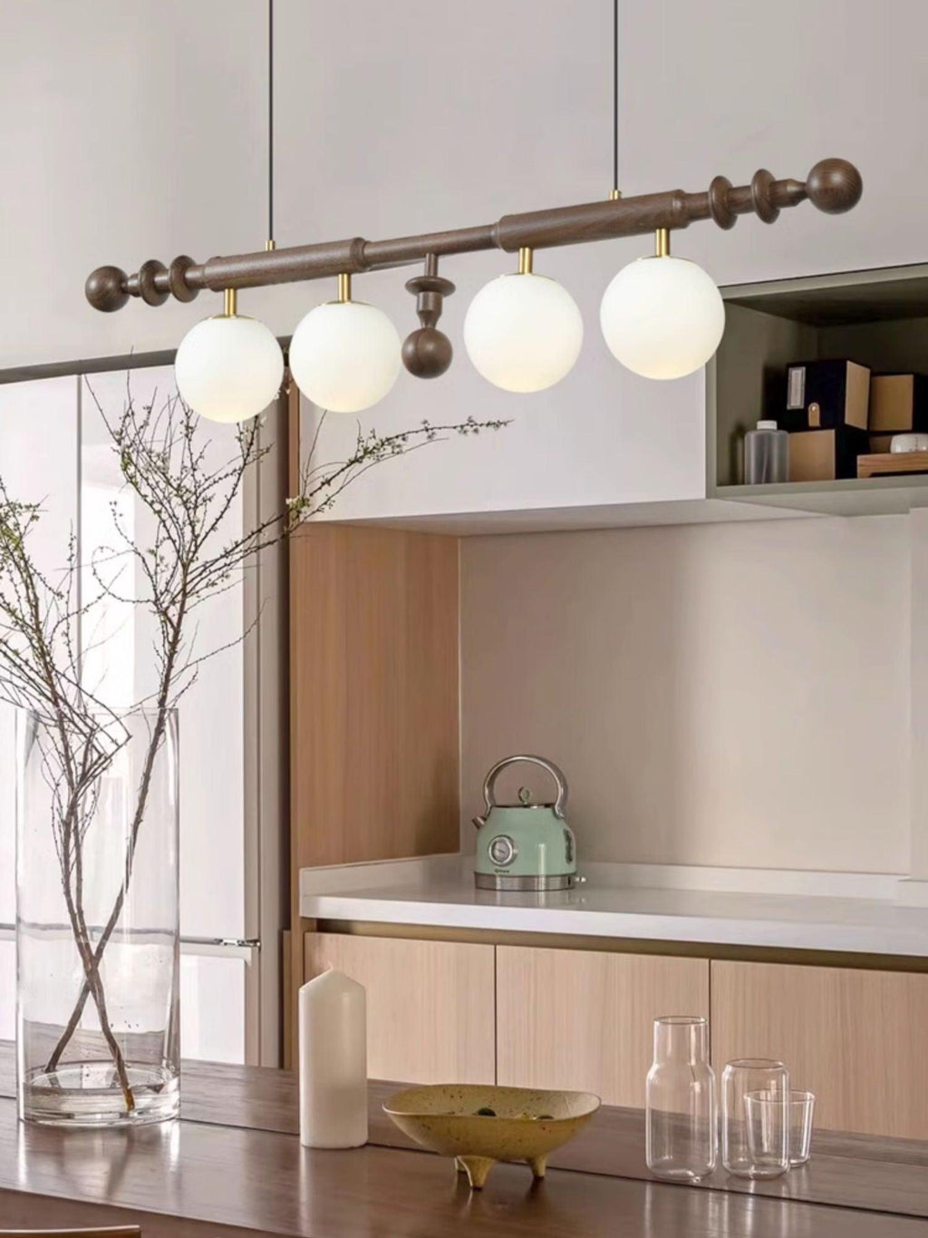 Lustra Chandelier Colonne Romaine Bois Verre - Neutralighting