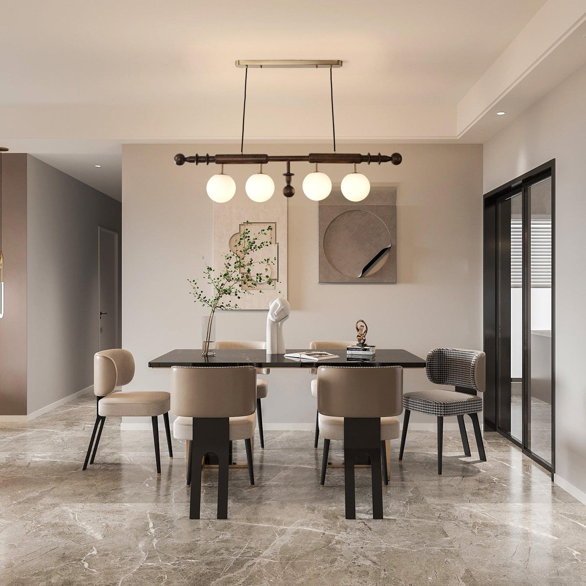 Lustra Chandelier Colonne Romaine Bois Verre - Neutralighting