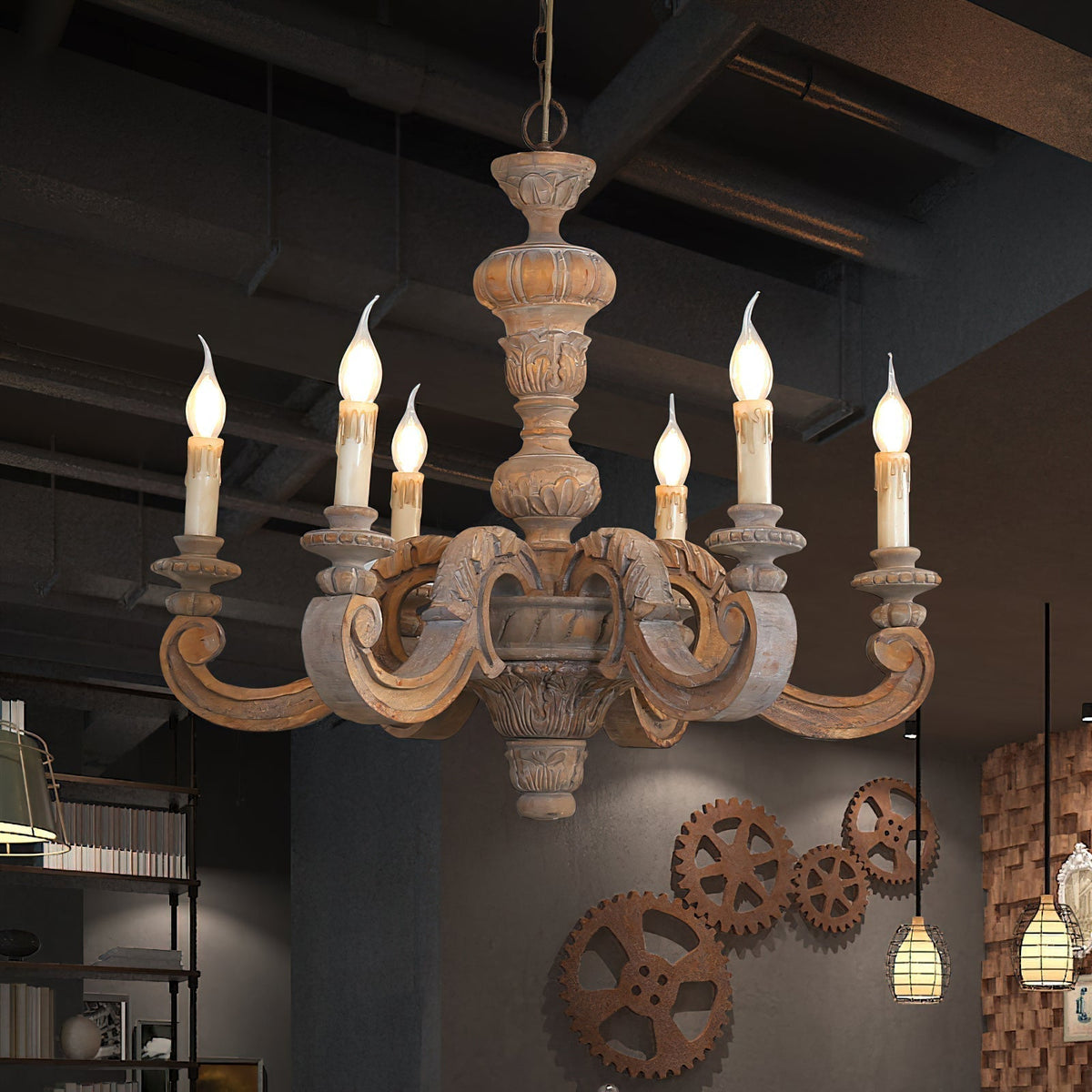 Olrinila Lustre en Bois Sculpté à la Main Pilier Romain - Neutralighting