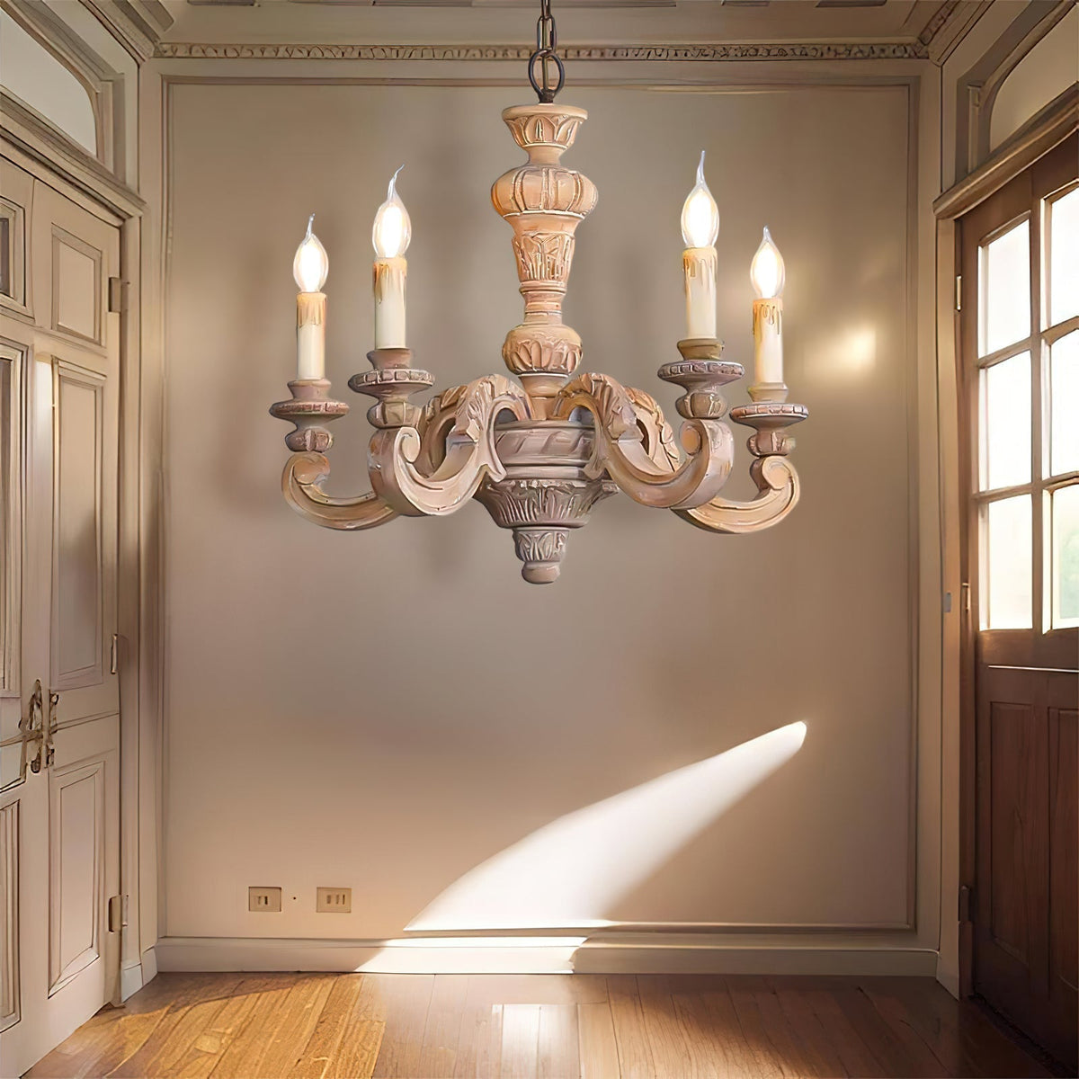 Olrinila Lustre en Bois Sculpté à la Main Pilier Romain - Neutralighting