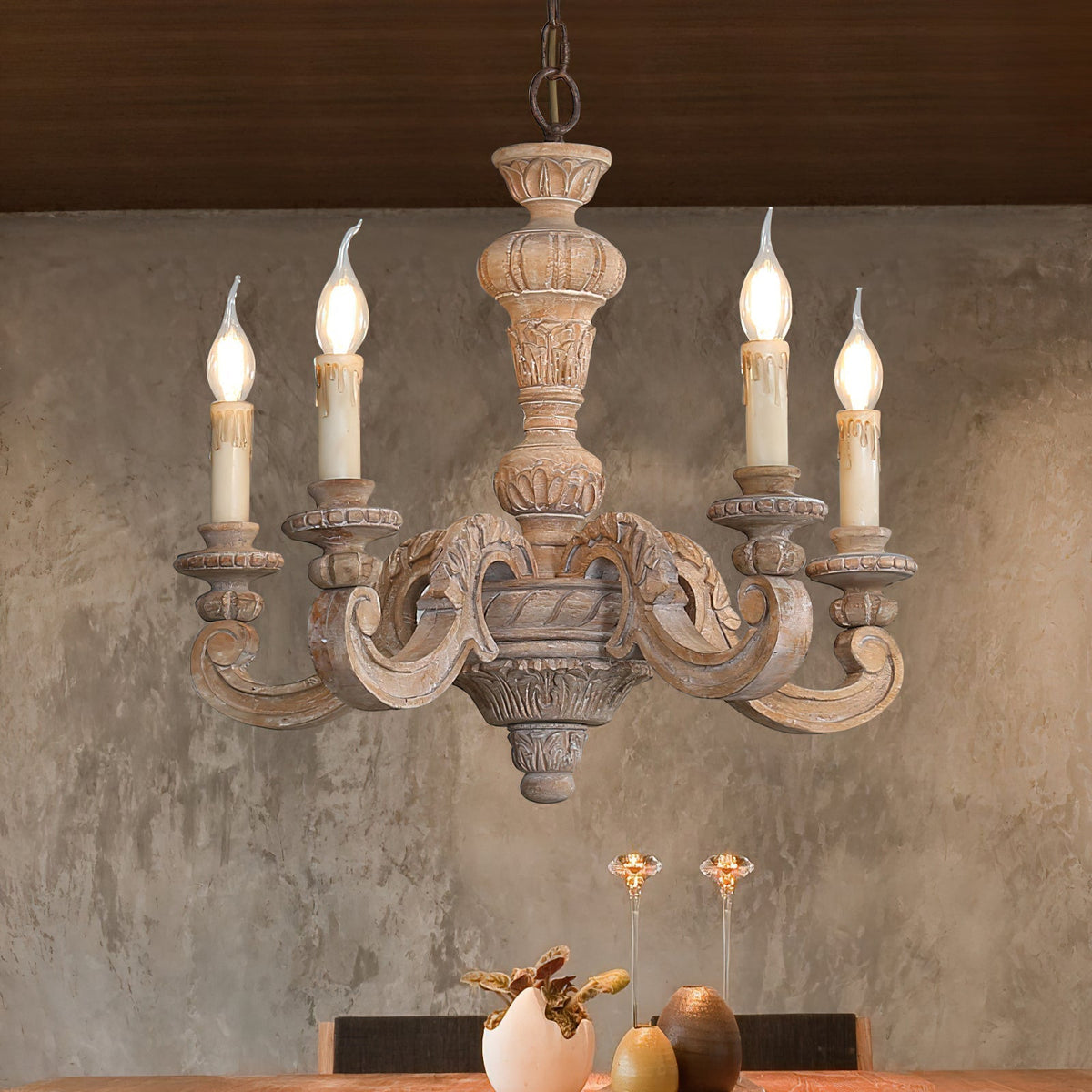 Olrinila Lustre en Bois Sculpté à la Main Pilier Romain - Neutralighting