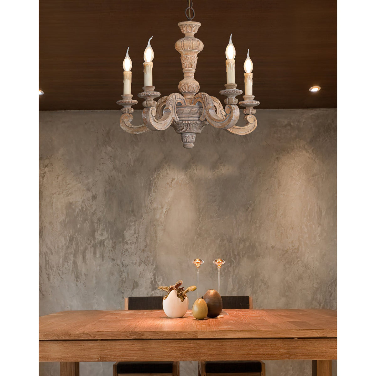 Olrinila Lustre en Bois Sculpté à la Main Pilier Romain - Neutralighting